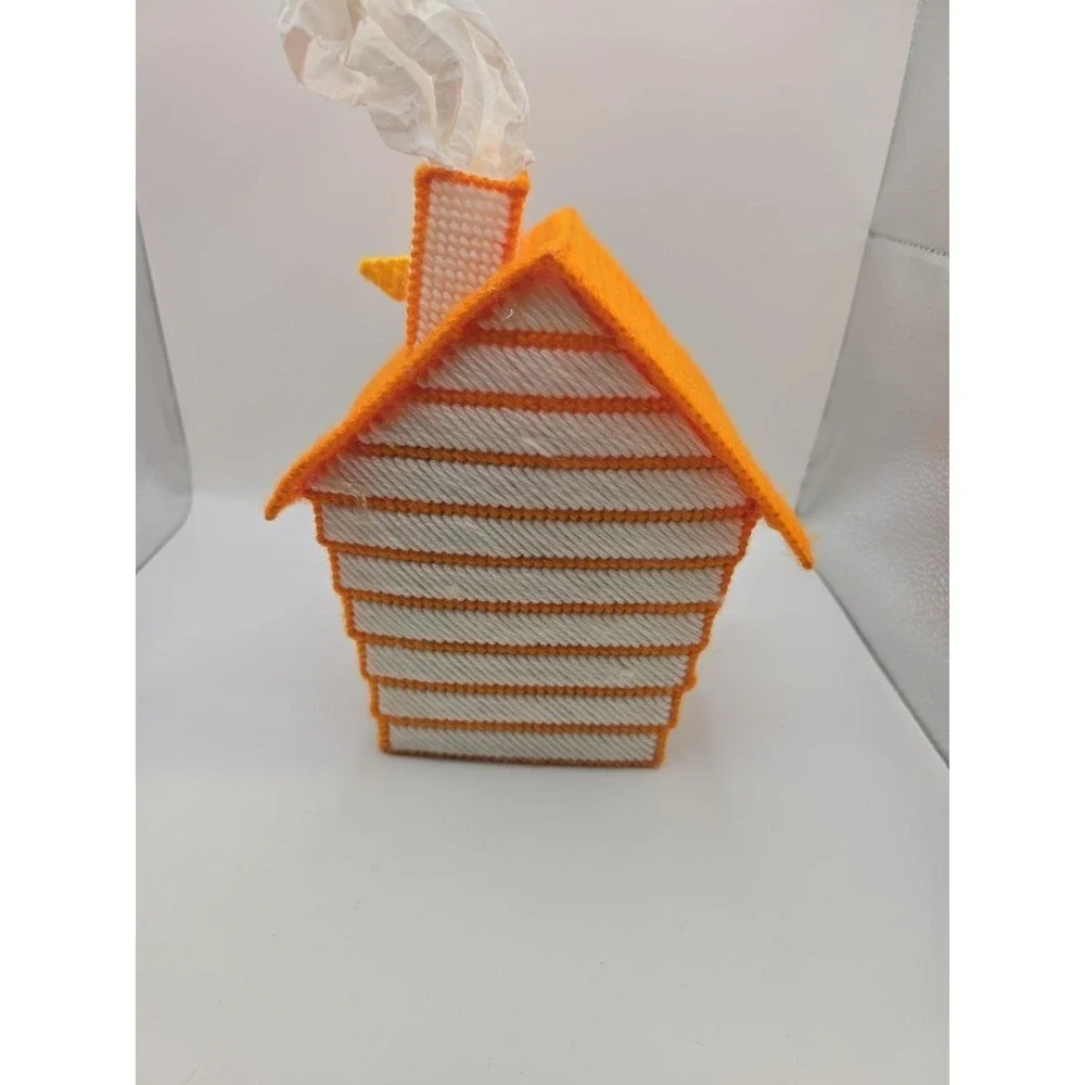 Handmade Needlepoint Plastic Canvas Tissue Box Cover  Halloween Cats/Ghosts Bats